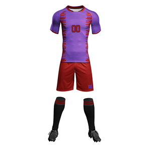 Custom Sublimated Soccer Uniform Set Purple Red Jersey Shorts Men's All Seasons Football Apparel Team Numbers Moisture Wicking - Product Image 1