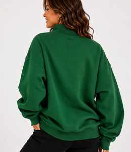 Sweat-shirt oversize à col montant pour femme avec logo personnalisé, 100 % coton, épaules tombantes, pull décontracté et doux, style streetwear - Product Image 6
