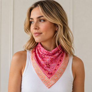 Pink Floral Cotton <b>Square</b> <b>Scarf</b> Multifunctional Casual Bandana Spring Summer Bohemian Style Washable Soft Face Cover - Product Image 1