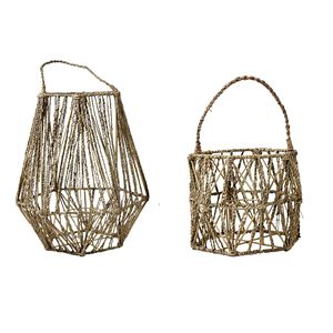 Portavelas de mimbre facetado geométrico, faroles hexagonales colgantes, portavelas de cristal para jardín, luz decorativa para interiores - Product Image 1