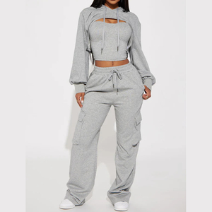 Ensemble de survêtement pour femmes avec logo personnalisé, sweat-shirt court sexy, pantalon de jogging, ensemble 3 pièces, tenue streetwear imprimée - Product Image 2