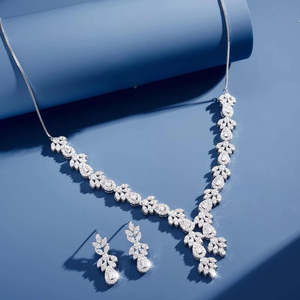Hallmark Silver Gold Plated <b>Bridal</b> <b>Jewelry</b> <b>Set</b> with American Diamond Earrings - Product Image 3