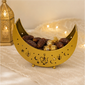 Wholesale Luxury <b>Gold</b> Iron Crescent Moon Shaped Ramadan <b>Serving</b> <b>Tray</b> Hollow Out Metal Eid Mubarak Dessert Food Platter - Product Image 6