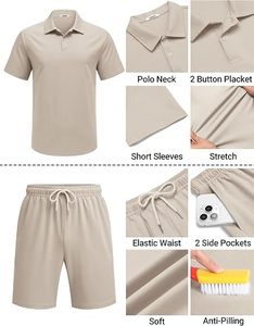 Conjunto Deportivo Casual Verde Menta para Hombre, Camiseta de Manga Corta, Pantalones Cortos Cargo, Transpirable, Color Sólido, Cuello Redondo, Corte Holgado, Ropa de Verano - Product Image 4