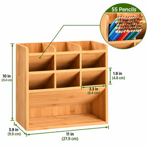 Organisateur de bureau en bambou à 4 niveaux, porte-crayons, étagère de rangement avec compartiments pour fournitures de bureau - Product Image 5