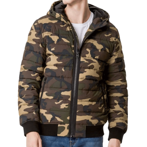 Solid Design Coated Canvas Hooded Puffer <b>Jacket</b> Polyester Cotton Casual Men's Winter Zip Eco-Friendly Windproof - Product Image 1