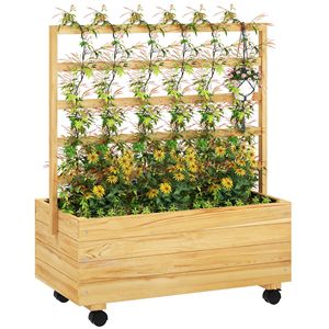 Fioriera Rialzata in Legno con Traliccio e Ruote per Esterni, Vaso Rialzato per Patio, Forniture Naturali per Giardino - Product Image 1