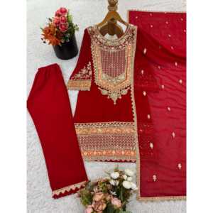 Conjunto de Traje de Chifón de Diseñador con Bordado Pesado y Lentejuelas, Talla XL - Product Image 1