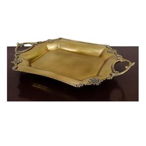 Plateau de service en laiton finition antique mate avec motif en relief, élégant plateau vintage pour servir, décoration d'intérieur - Product Image 1