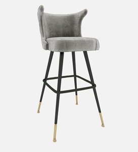 Elegante Silla de Bar Comercial con Respaldo de Terciopelo, Gris, Moderna y Lujosa, Taburete de Altura de Barra, Tapicería de Cuero PU, Estructura Metálica Ajustable - Product Image 1