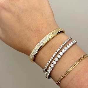Dome <b>Bangle</b> Bracelets 14K 18K <b>Solid</b> <b>Gold</b> Round Lab Grown Diamond Pave Set Puffy Cuff Luxury Statement Fine Jewelry Factory Price - Product Image 5