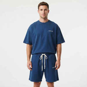 Cotton Polyester Pullover Men's Custom LOGO Casual Oversized Shirts <b>Sets</b> Tracksuit Men's T Shirt and Short <b>Set</b> With Zipper - Product Image 4