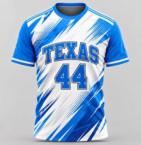 Maillot de sport personnalisé en polyester imprimé par sublimation bleu et blanc, à manches courtes, unisexe, pour adultes, tailles XS-XXL - Product Image 1