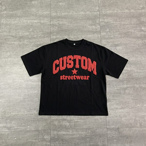 T-shirt blanc à manches courtes pour homme, style streetwear personnalisé, imprimé lettres rouges, col rond, coupe classique, jersey en coton - Product Image 3