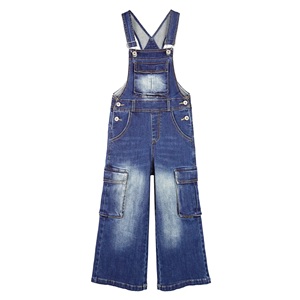 Your Baby Boy Girl Children's Denim Overalls Full Length Solid Color Cargo <b>Pockets</b> Adjustable Straps Mid Waist Regular - Product Image 3