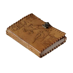 Carnet en cuir véritable fait main, design classique en relief CREATE avec oiseaux, couverture rigide cousue, carnet de croquis pour artistes, écrivains, animaux - Product Image 3