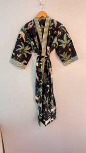 Bata Larga de Algodón Tejido con Estampado Animal para Mujer, Cuello en V, Manga Tres Cuartos, Estilo Kimono, Ropa de Dormir Casual de Verano - Product Image 2