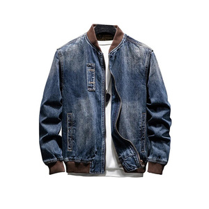 Chaqueta de Mezclilla para Hombre, 100% Algodón, Lavado a la Piedra, Cierre de Cremallera Frontal, Corte Regular Informal, para Otoño, Color Sólido, Detalle de Costuras - Product Image 1
