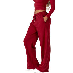 Pantalon de jogging décontracté pour homme, rouge, coupe large, taille élastique avec cordon de serrage, poches latérales, tissu tricoté respirant, automne - Product Image 1