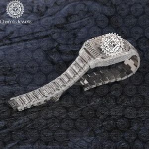 Montre de luxe Charm Jewells en acier inoxydable, boîtier de 40 mm, accents de diamants, mouvement mécanique analogique, mode vintage hip-hop pour hommes - Product Image 3