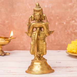 Escultura de Lord Ganesha Aarti hecha a mano con 2 Diyas, pieza de exhibición india tradicional, artículo de regalo - Product Image 4