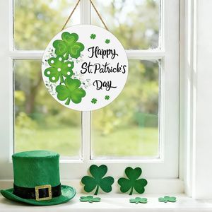 Decoraciones de Pared para la Fiesta del Día de San Patricio, Letrero Colgante de Madera con Trébol para Decoración de Puerta Principal - Product Image 3