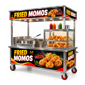 Chariot à momos en acier inoxydable avec friteuse et vitrine en verre - Product Image 3