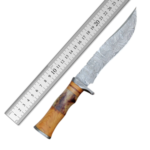 Cuchillo de caza de acero de Damasco con punta de gota y mango de madera, hoja fija, hecho a mano, para supervivencia al aire libre, venta al por mayor OEM - Product Image 2