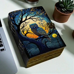 Owl Leather Grimoire Journal <b>Book</b> of Shadows Witchcraft <b>Notebook</b> Moon Phase Spell <b>Book</b> Blank Witch Journal Wiccan Junk Journal - Product Image 2