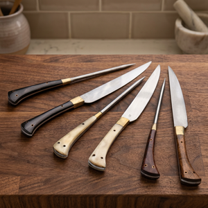 Ensemble de couteaux de cuisine médiévaux en acier inoxydable, 2 pièces, avec manches en bois, design ambidextre, Pakistan - Product Image 1