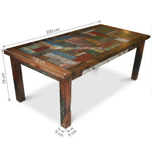 DIVADI Dining <b>Table</b> Java Style Patchwork Knockdown <b>Reclaimed</b> Boat Wood Sustainable Design Eco-Friendly For Indoor and Outdoor - Product Image 1