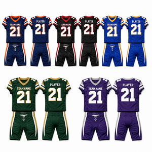 Ensemble d'uniformes de football américain personnalisés, maillot et pantalon sublimés, nom de l'équipe, 21, col en V, manches courtes, tissu respirant, pour hommes adultes - Product Image 3