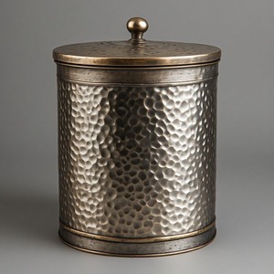 Cylindrical Metal Storage Bucket With Lid Minimalist Design Indoor Household Use Geometric Pattern - Product Image 3