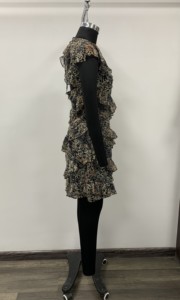 Ruffled Leopard Print Chiffon Mini <b>Dress</b> Sleeveless Loose Fit Casual <b>Spring</b> Style Breathable Woven Fabric - Product Image 3