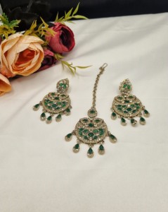Traditional Flower Motif Dual Layer Long Necklace Earrings And Mangtika <b>Set</b> <b>For</b> Women Designer Fashion <b>Jewellery</b> <b>Set</b> Collections - Product Image 3
