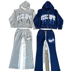 ชุดวอร์มกางเกงมีฮู้ดผ้าฟลีซผ้าฝ้ายมีซิปรีดติดเสื้อปักลาย - Product Image 1