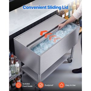 Seau à glace commercial en acier inoxydable, capacité maximale de 100,7 pintes (36 x 19 x 35 pouces), glacière avec couvercle coulissant, porte-bouteilles, bacs à boissons - Product Image 6