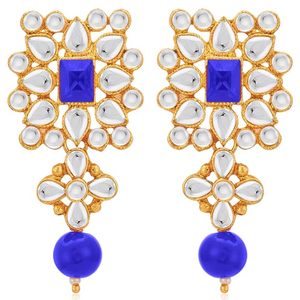 Conjunto de Collar y Pendientes de Flor Chapados en Oro con Circones, Joyería Clásica de Boda para Mujer, Imitación de Perlas y Piedra Azul, Conjuntos de Joyería de Aleación - Product Image 5