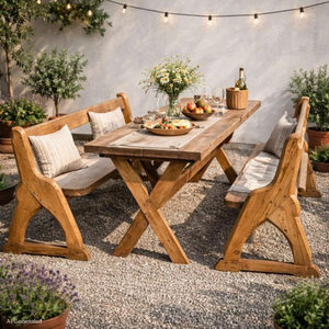 Ensemble de salle à manger de jardin OEM/ODM, mobilier d'extérieur résistant aux intempéries, chaises et table en aluminium, rotin et bois, coussins personnalisés - Product Image 5