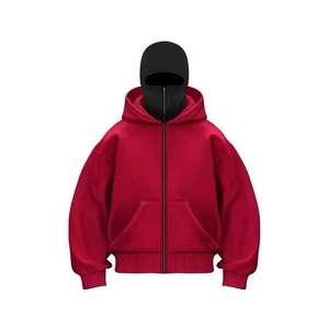 Sudadera con capucha unisex extragrande con cremallera completa y máscara facial integrada, estilo urbano, de algodón grueso, al por mayor - Product Image 1