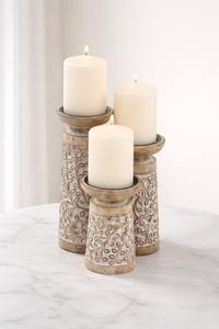 Juego de Portavelas de Madera Tallada, Portavelas de Pilar Rústico, Juego de 3 Portavelas de Estilo Rústico para Decoración del Hogar - Product Image 4