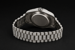 Montre Classique Citizen Entièrement Sertie de Diamants Moissanite VVS, Cadran Pavé Chiffres Romains, Date, Acier Inoxydable, Luxe Hip Hop pour Femme, Argent - Product Image 3