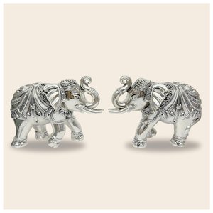 Ensemble de figurines d'éléphant plaquées argent de 5 pouces, statues porte-bonheur Vastu pour la décoration de bureau, la salle de Puja et l'autel - Product Image 5