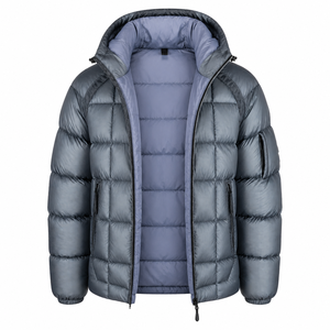 Men's <b>Silver</b> Grey Eco-friendly Anti-Bacterial Heated Front Logo Waterproof Hooded <b>Puffer</b> <b>Jacket</b> Windproof Zipper Closure Casual - Product Image 2
