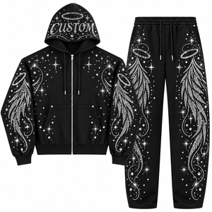 Ensemble sweat à capuche et jogging personnalisé imprimé en 3D avec logo étoile et lune, respirant, fermeture éclair noire, vêtement décontracté en polyester/coton unisexe - Product Image 4