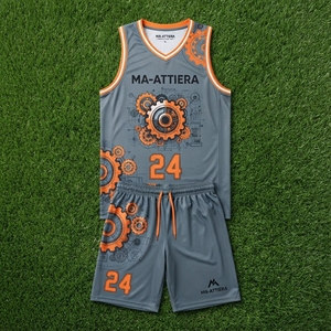 Conjunto de Camiseta y Pantalones Cortos de Baloncesto Gris y Naranja para Hombre, sin Mangas, Cuello en V, Diseño Gráfico Personalizado, Uniforme Deportivo - Product Image 6