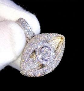 จี้เพชรโมอิสซาไนต์รูปดวงตากันอัปมงคลแบบกำหนดเอง, จี้รูปดวงตาประดับเพชรแบบศาสนา, จี้ฮิปฮอปเงินแท้ 925 สำหรับผู้ชาย - Product Image 3