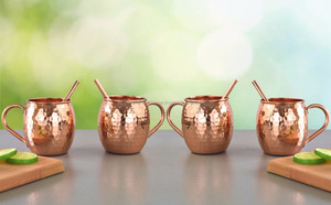 High Quality Moscow Copper Mule Mug Gift <b>Set</b> Handmade Pure Metal Tumbler Tray Straw Modern Design Coffee Beer Bar Accessories - Product Image 4