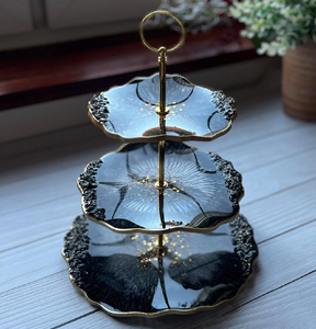 Customised 3 Tier Antique Black Resin <b>cake</b> Stand with Gold Brass Rod Multifunctional Table Dessert <b>Server</b> tool In Hot Sale - Product Image 4
