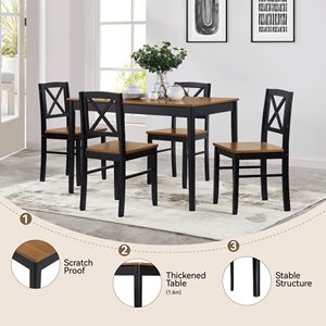 Set da Pranzo in Legno Massello Sostenibile per Casa e Ristorante, Ecologico, Colore Marrone Chiaro con Dettagli in Metallo Nero - Product Image 4